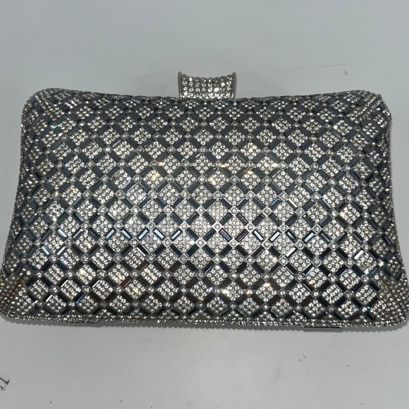 Silver Rhinestone Evening Clutch Bag Party Prom Wedding Cocktail Sparkly - Picture 1 of 5